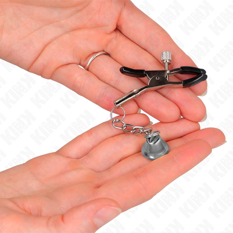 KINK - PINCES À TÉTONS AVEC PENDENTIF CLOCHETTE ARGENTÉE 6 CM