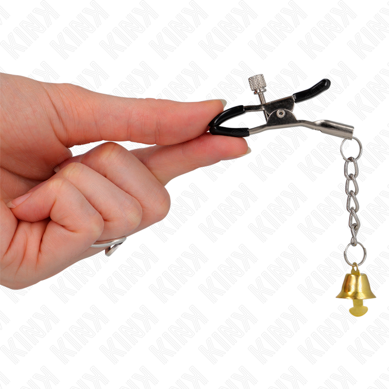 KINK - PINCES À TÉTONS AVEC PENDENTIF CLOCHETTE DORÉ 6 CM