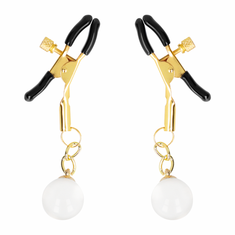 KINK - GOLD NIPPLE CLIPS WITH GLASS PENDANT 6 CM
