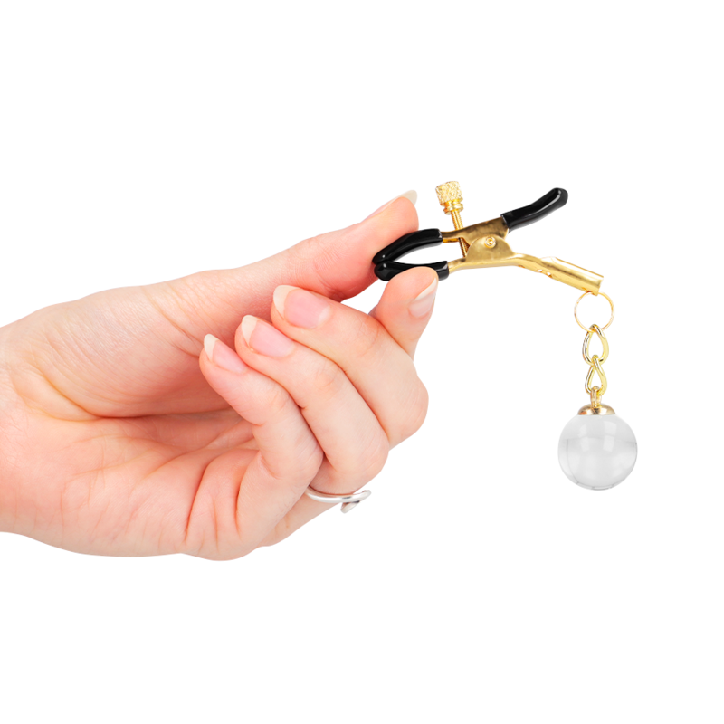 KINK - PINCES À TÉTONS DORÉES AVEC PENDENTIF EN VERRE 6 CM