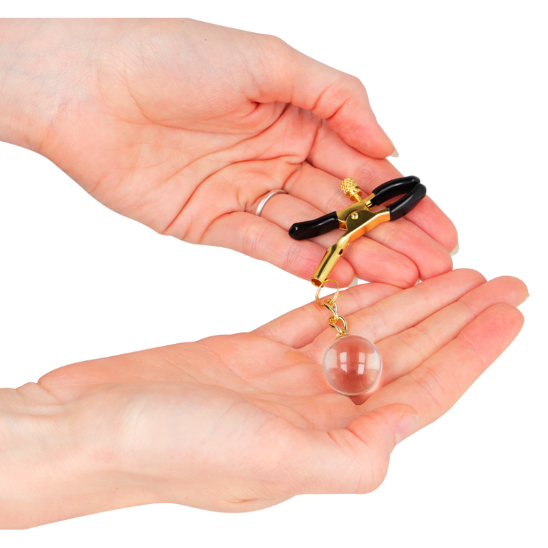 KINK - GOLD NIPPLE CLIPS WITH GLASS PENDANT 6 CM