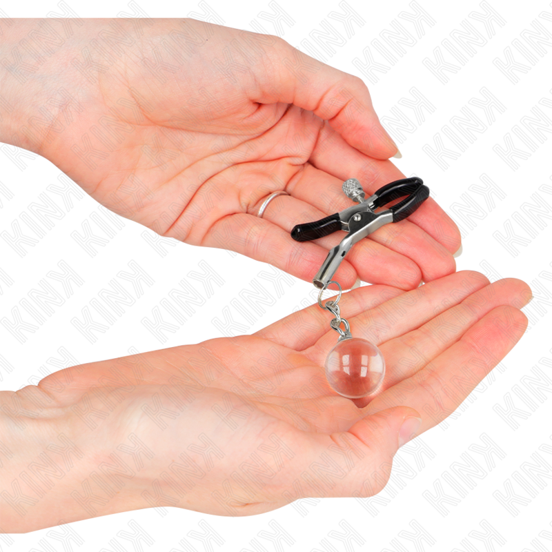 KINK - SILVER NIPPLE CLIPS WITH GLASS PENDANT 6 CM
