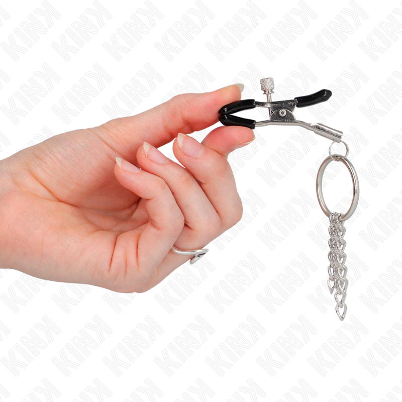 KINK - NIPPLE CLIPS WITH RING AND SMALL CHAINS SILVER 6 CM