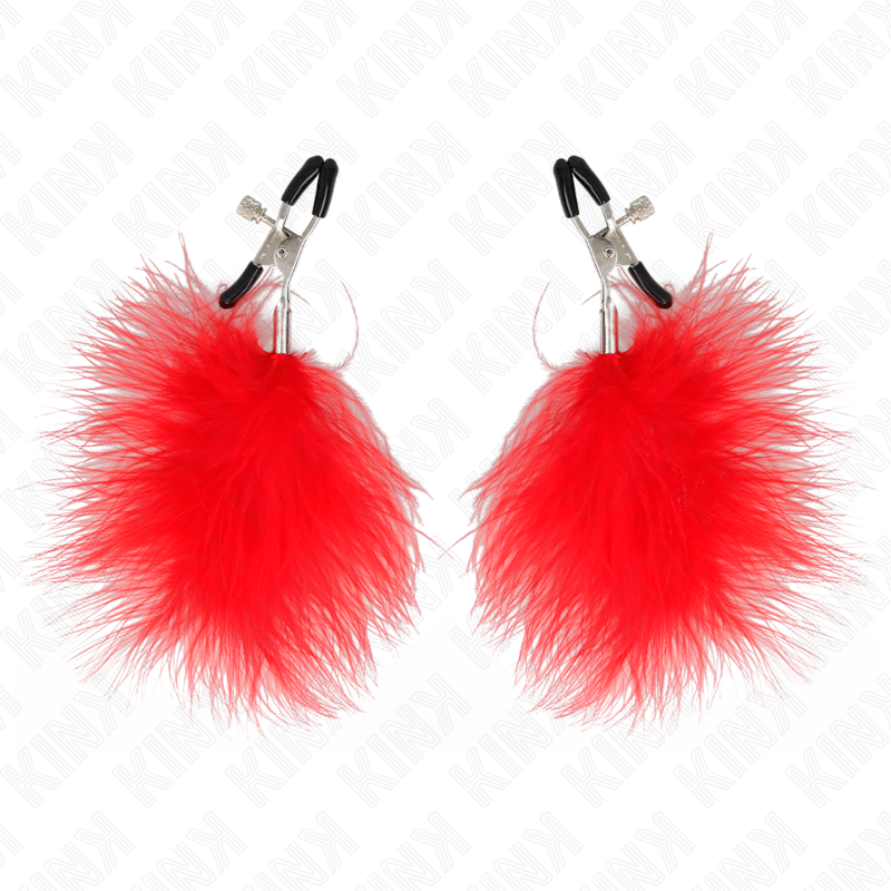 KINK - PINCES À TÉTONS AVEC PLUME ROUGE 7 CM