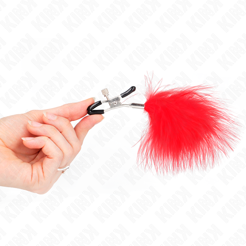 KINK - PINCES À TÉTONS AVEC PLUME ROUGE 7 CM