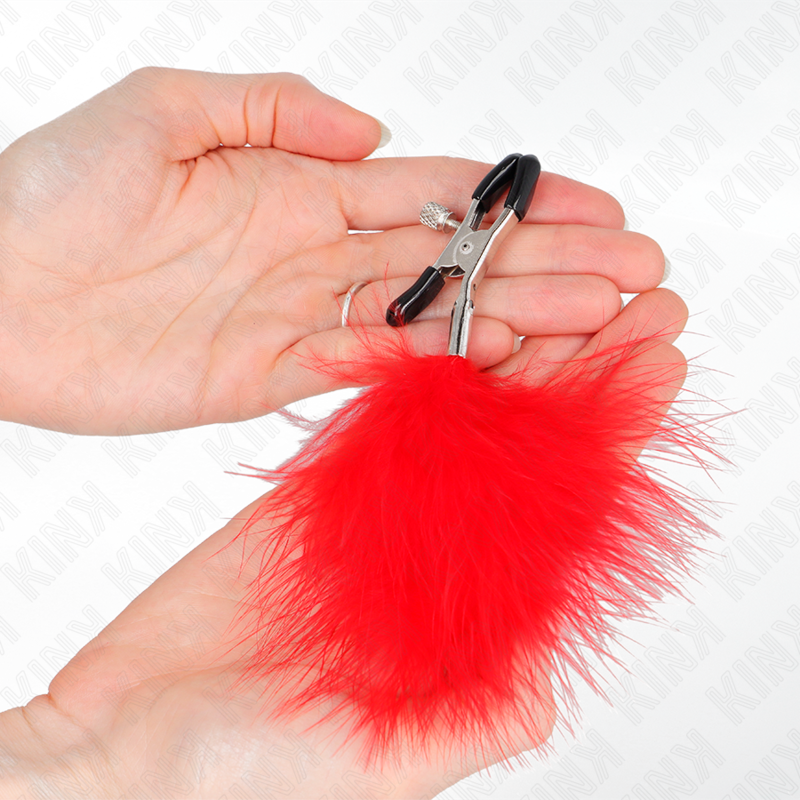 KINK - PINCES À TÉTONS AVEC PLUME ROUGE 7 CM