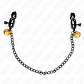 KINK - PINCES À TÉTONS PLATES NOIRES AVEC GRELO ET CHAÎNE ARGENTÉE 30 CM