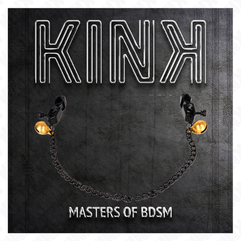 KINK - PINCES À TÉTONS PLATES NOIRES AVEC GRELO ET CHAÎNE ARGENTÉE 30 CM