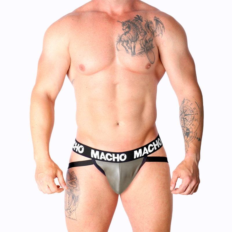 MASCULIN - MX27GR JOCK CUIR GRIS BEIGE XL