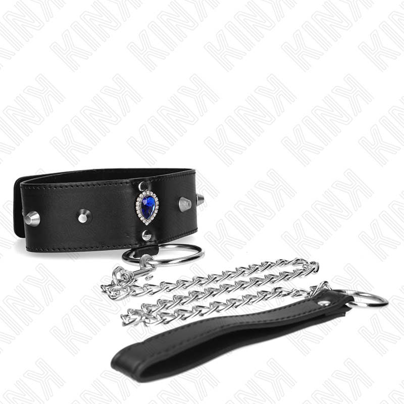 KINK - COLLIER AVEC SANGLE 65 CM AVEC DIAMANTS BLEUS RÉGLABLE 36-43 CM X 5 CM