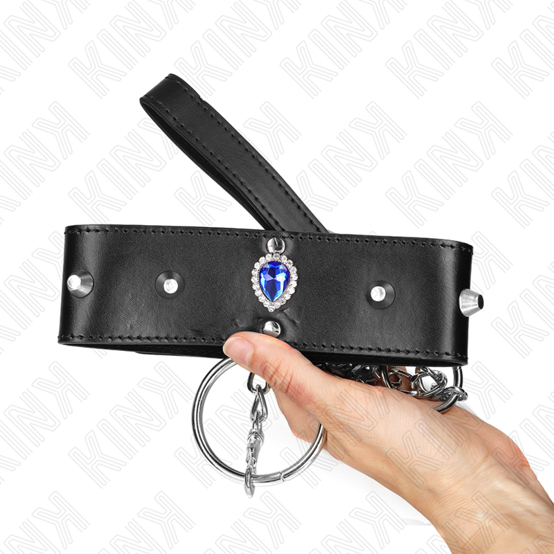 KINK - COLLIER AVEC SANGLE 65 CM AVEC DIAMANTS BLEUS RÉGLABLE 36-43 CM X 5 CM