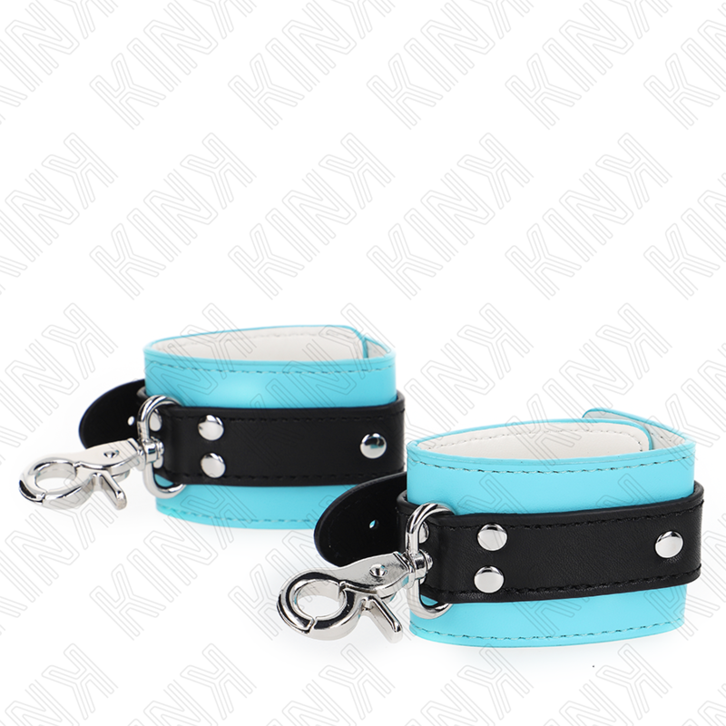KINK - MENOTTES DE POIGNET EN CUIR PREMIUM NOIR / BLEU RÉGLABLE 21-28 CM X 5.5 CM