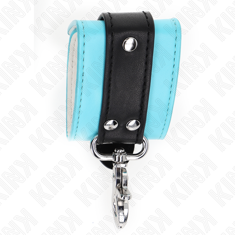 KINK - MENOTTES DE POIGNET EN CUIR PREMIUM NOIR / BLEU RÉGLABLE 21-28 CM X 5.5 CM