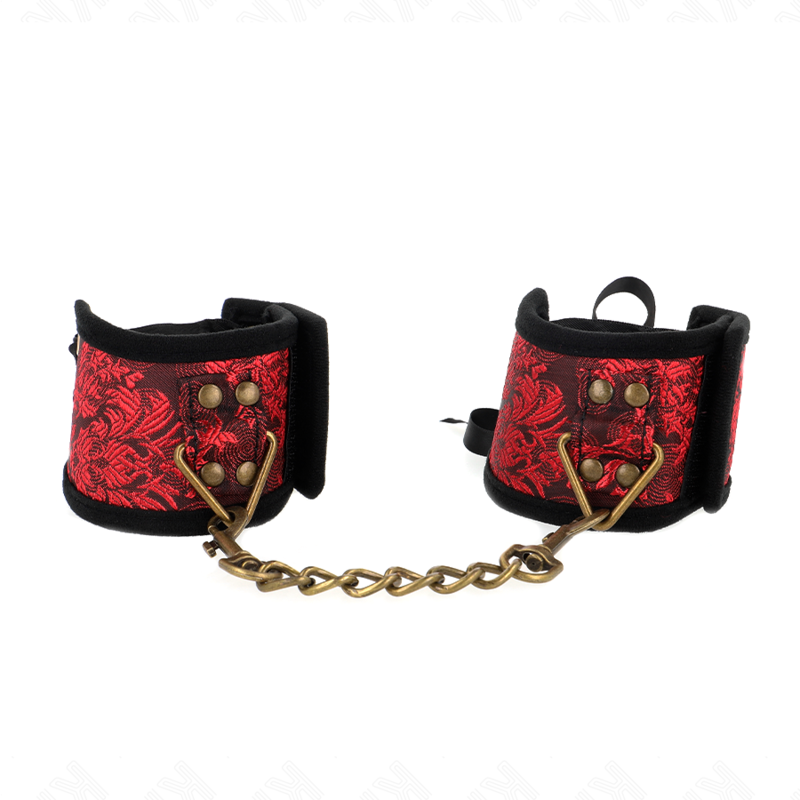 KINK - MENOTTES DESIGN SCANDALE ROUGE-NOIR DÉTAIL NŒUD 24,5 CM X 6,5 CM