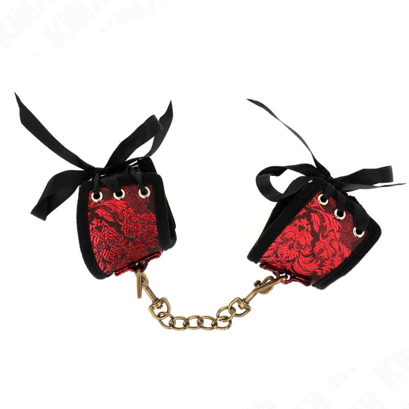 KINK - MENOTTES DESIGN SCANDALE ROUGE-NOIR DÉTAIL NŒUD 24,5 CM X 6,5 CM