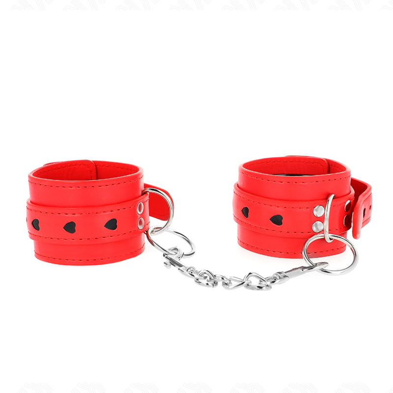 KINK - MENOTTES ROUGES AVEC INCRUSTATION CŒUR NOIR RÉGLABLES 21-28 CM X 5.5 CM