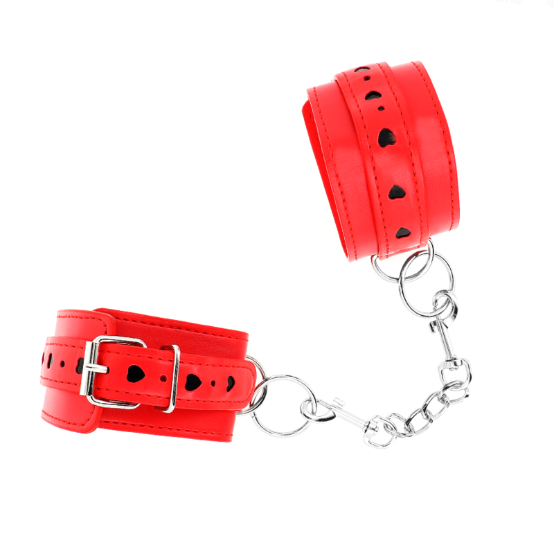 KINK - MENOTTES ROUGES AVEC INCRUSTATION CŒUR NOIR RÉGLABLES 21-28 CM X 5.5 CM
