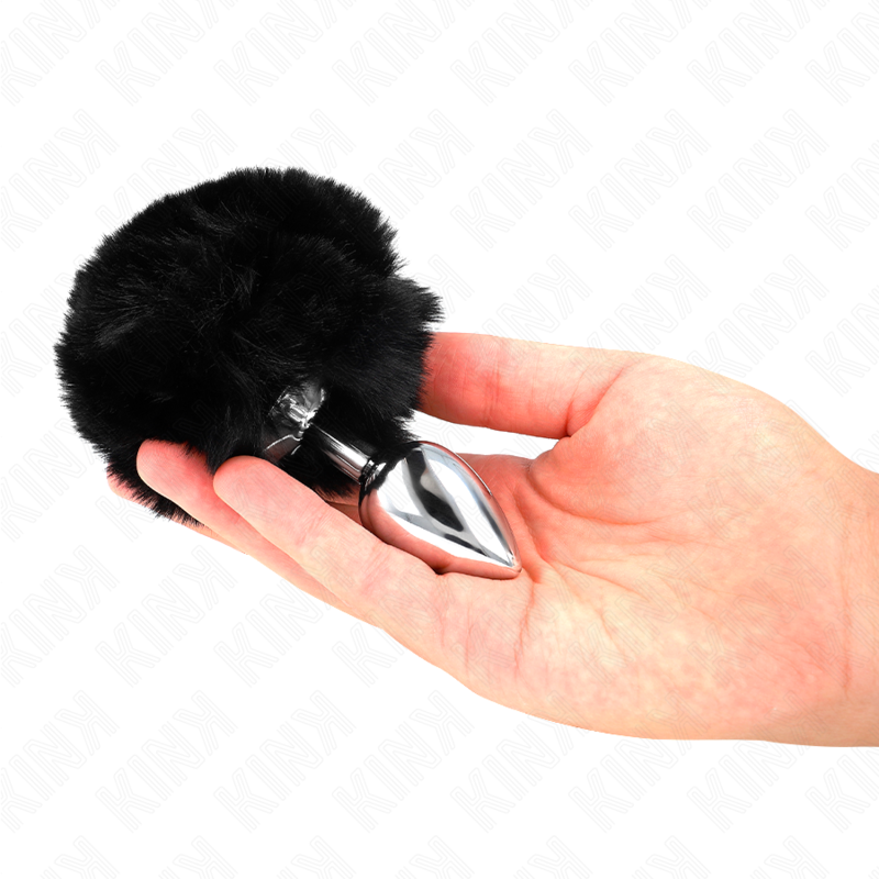 KINK - PLUG 7 x 3 CM EN ACIER INOXYDABLE AVEC QUEUE DE LAPIN EN FOURRURE SYNTHÉTIQUE 8 CM NOIR