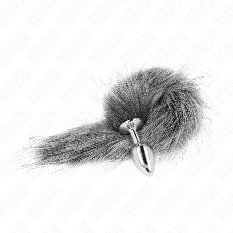 KINK - PLUG ANAL TAILLE S 7 X 3 CM AVEC QUEUE SYNTHÉTIQUE 40 CM ARGENTÉ