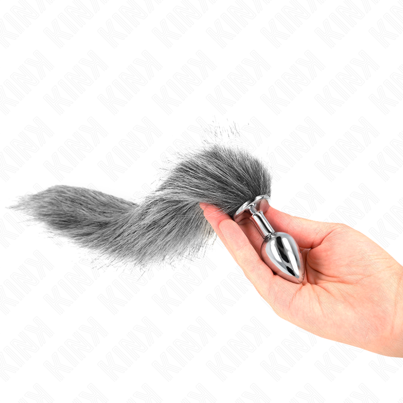 KINK - PLUG ANAL TAILLE S 7 X 3 CM AVEC QUEUE SYNTHÉTIQUE 40 CM ARGENTÉ