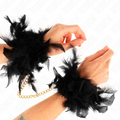 KINK - MENOTTES EN PLUMES NOIRES AVEC CHAÎNE DORÉE MODÈLE 1