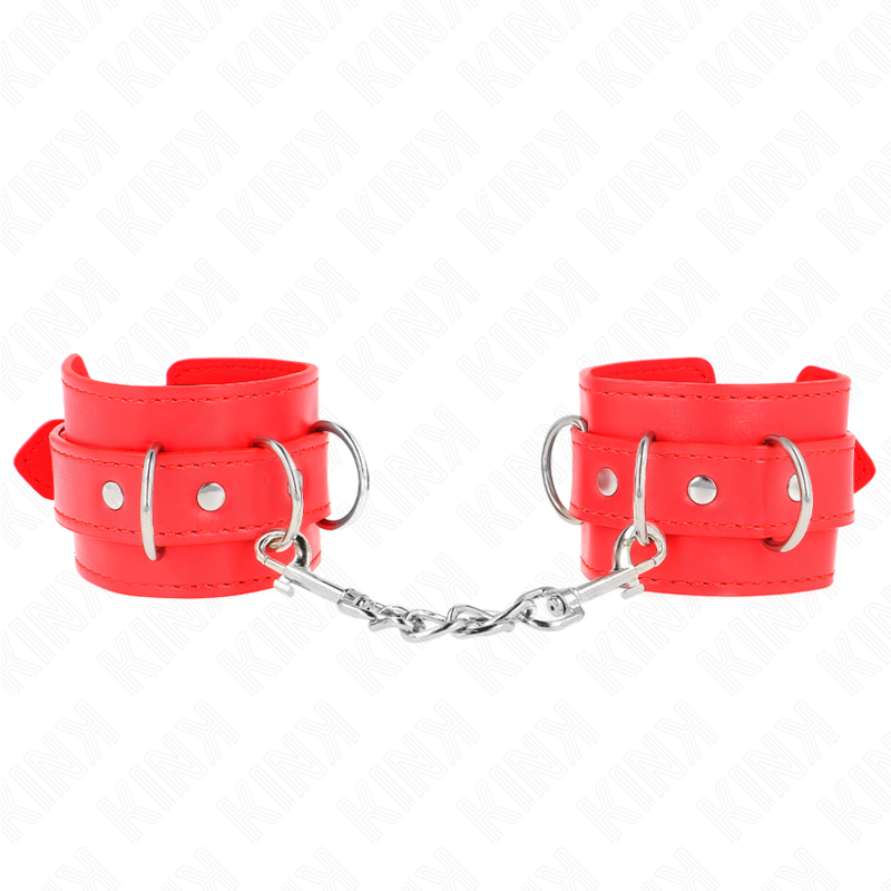 KINK - MENOTTES AVEC 3 ANNEAUX EN D RÉGLABLES ROUGE 17.5-25 CM X 6 CM