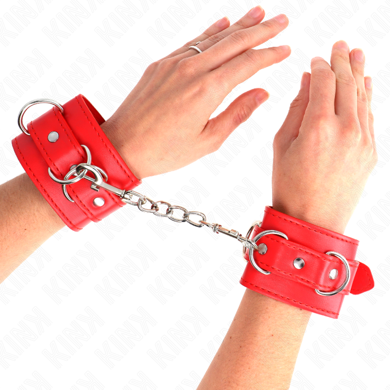 KINK - MENOTTES AVEC 3 ANNEAUX EN D RÉGLABLES ROUGE 17.5-25 CM X 6 CM