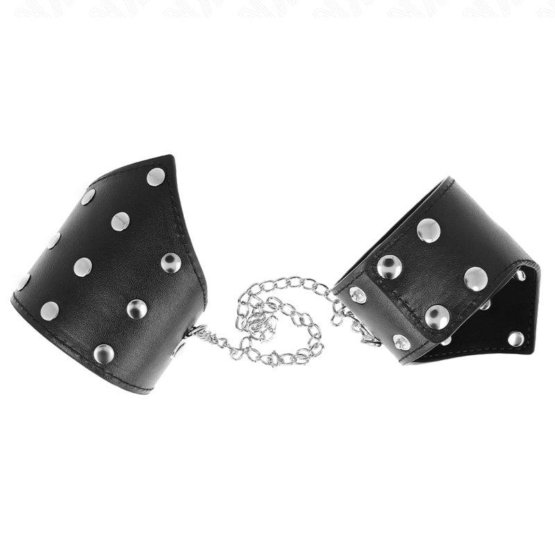 KINK - BRASSARDS NOIRS À CLOUS AVEC CHAÎNE RÉGLABLE 17-23 CM X 8,5 CM