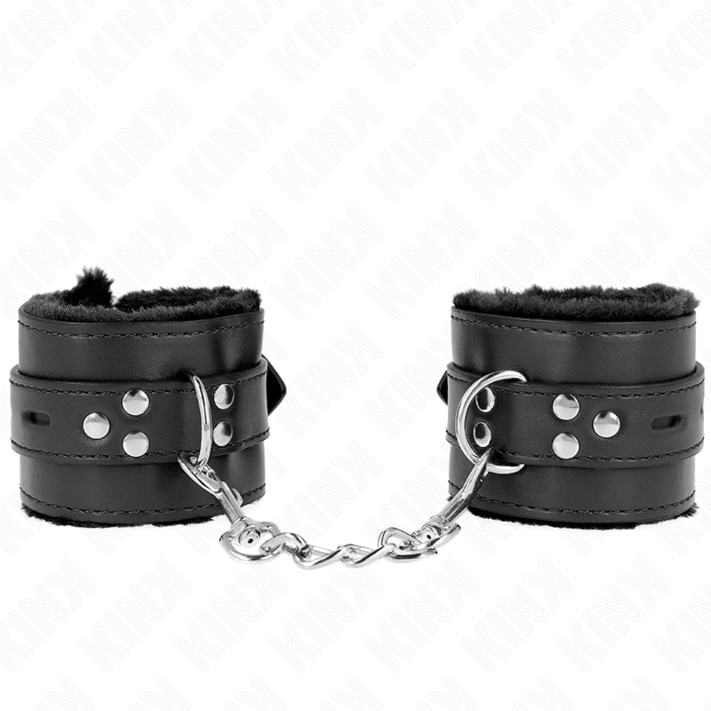 KINK - MENOTTES DOUBLÉES AVEC TROUS CARRÉS NOIR ET SANGLE NOIRE AJUSTABLE 17-29 CM X 6 CM