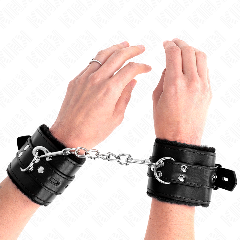 KINK - MENOTTES DOUBLÉES AVEC TROUS CARRÉS NOIR ET SANGLE NOIRE AJUSTABLE 17-29 CM X 6 CM