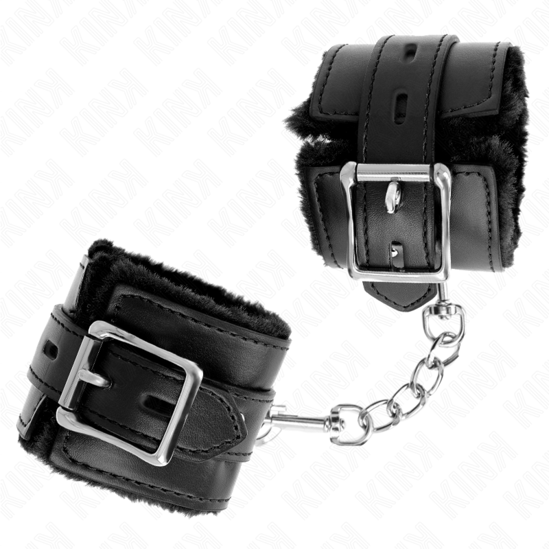 KINK - MENOTTES DOUBLÉES AVEC TROUS CARRÉS NOIR ET SANGLE NOIRE AJUSTABLE 17-29 CM X 6 CM