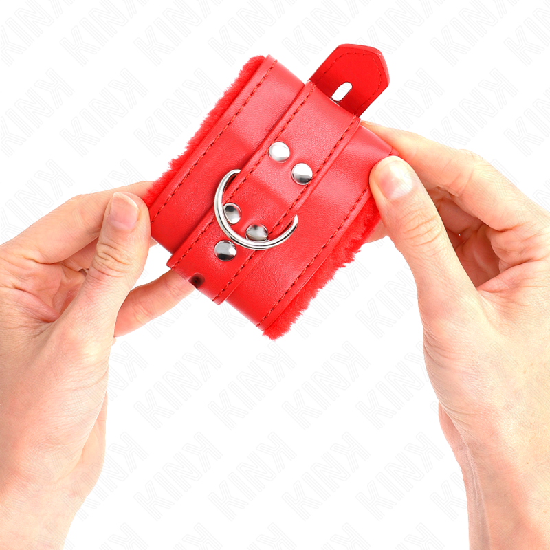 KINK - POIGNETS DOUBLÉS AVEC TROUS CARRÉS ROUGE ET SANGLE ROUGE RÉGLABLE 17-29 CM X 6 CM