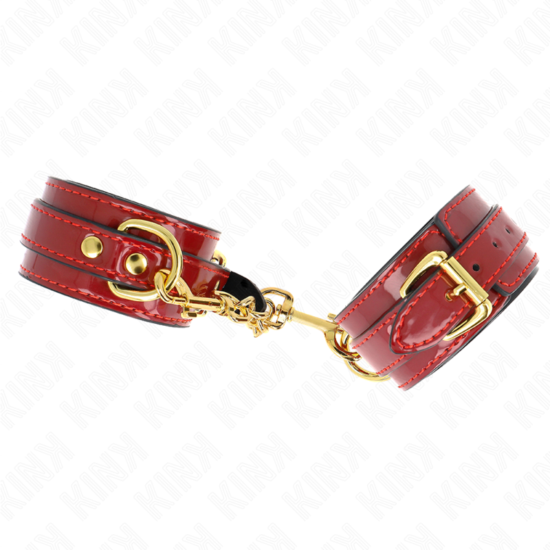 KINK - MENOTTES JOANNA ANGEL ROUGES RÉGLABLES AVEC CHAÎNE DORÉE 16.5-26 CM X 4 CM