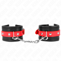 KINK - MENOTTES NOIRES AVEC SANGLE ROUGE AJUSTABLE 17-28 CM X 6 CM