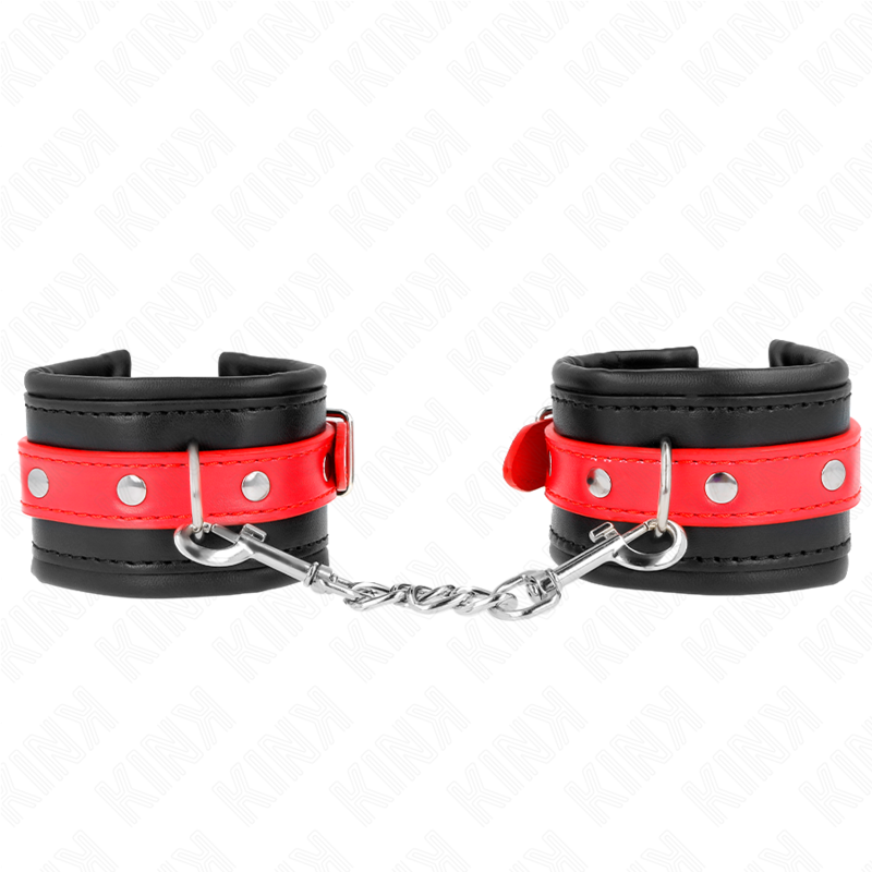KINK - MENOTTES NOIRES AVEC SANGLE ROUGE AJUSTABLE 17-28 CM X 6 CM