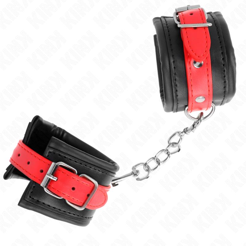KINK - MENOTTES NOIRES AVEC SANGLE ROUGE AJUSTABLE 17-28 CM X 6 CM