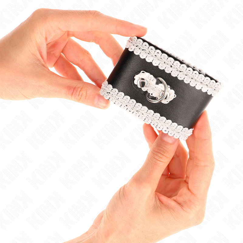KINK - MENOTTES NOIRES AVEC DENTELLE DÉCORATIVE BLANCHE RÉGLABLES 20-23 CM X 5.5 CM