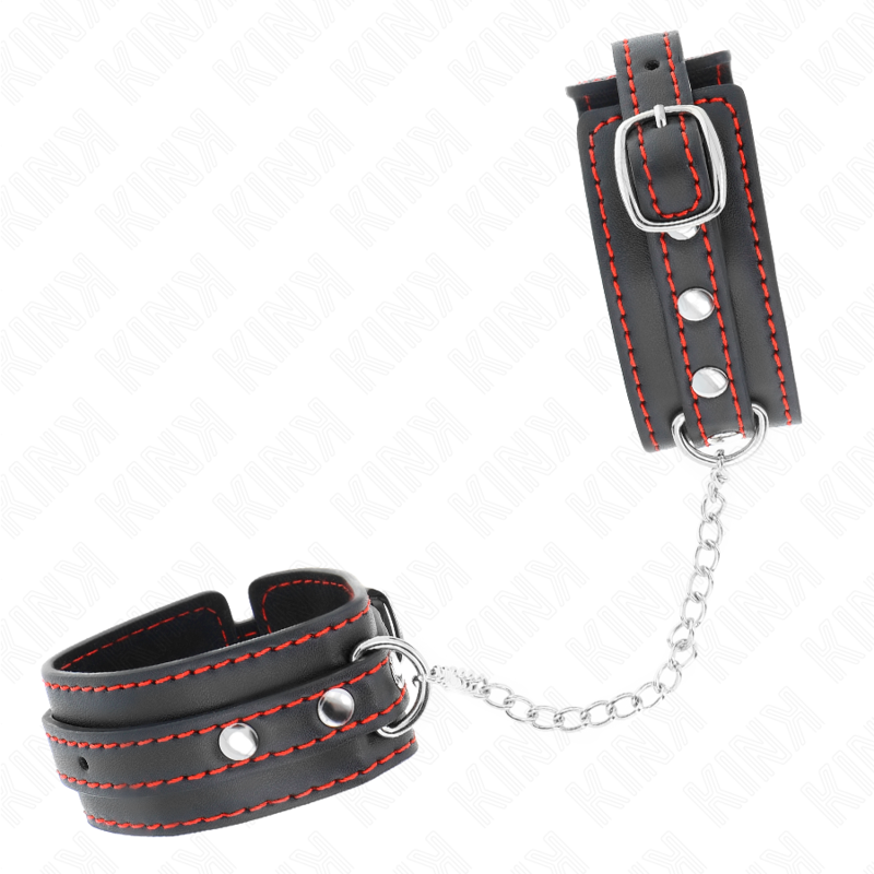 KINK - MENOTTES PETITES NOIRES AVEC DÉTAILS ROUGES AJUSTABLES 14-24 CM X 3.5 CM