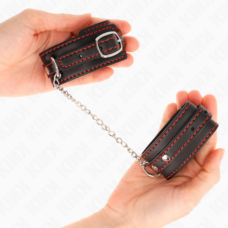 KINK - MENOTTES PETITES NOIRES AVEC DÉTAILS ROUGES AJUSTABLES 14-24 CM X 3.5 CM