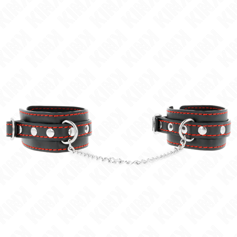 KINK - MENOTTES PETITES NOIRES AVEC DÉTAILS ROUGES AJUSTABLES 14-24 CM X 3.5 CM