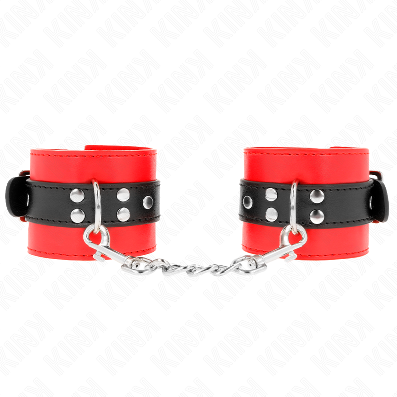 KINK - MENOTTES ROUGES AVEC SANGLE NOIRE RÉGLABLE 17-28 CM X 6 CM