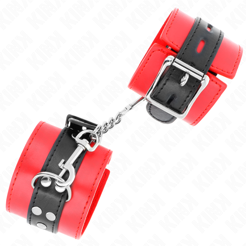 KINK - MENOTTES ROUGES AVEC SANGLE NOIRE RÉGLABLE 17-28 CM X 6 CM