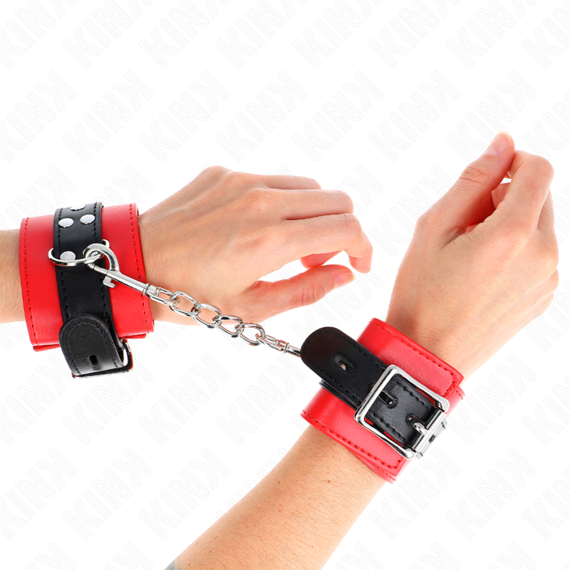 KINK - MENOTTES ROUGES AVEC SANGLE NOIRE RÉGLABLE 17-28 CM X 6 CM