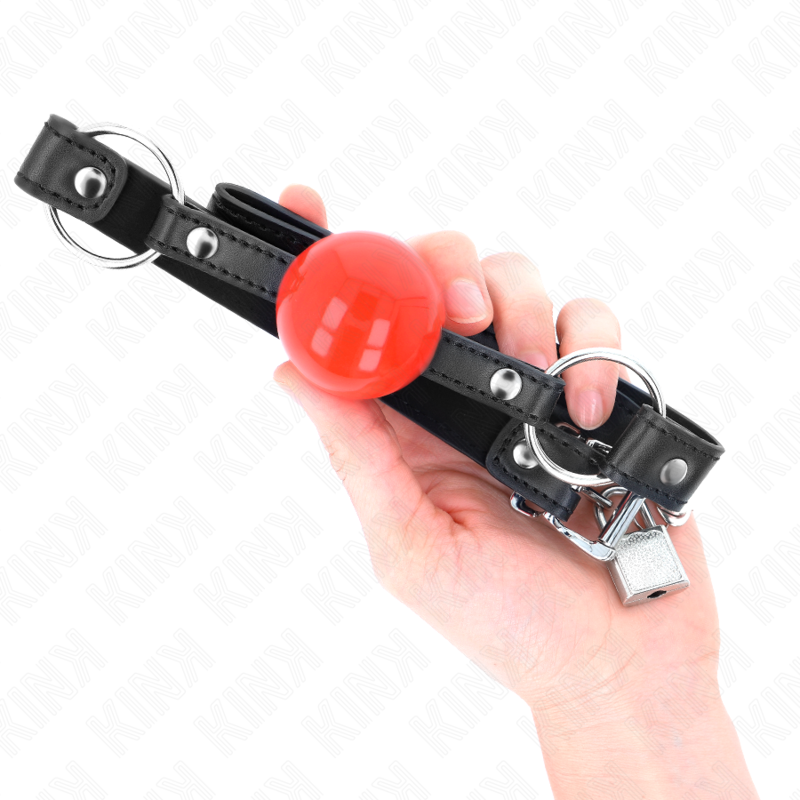 KINK - 4 CM BALL GAG WITH RED BALL LOCK AND BLACK STRAP 60 x 2 CM