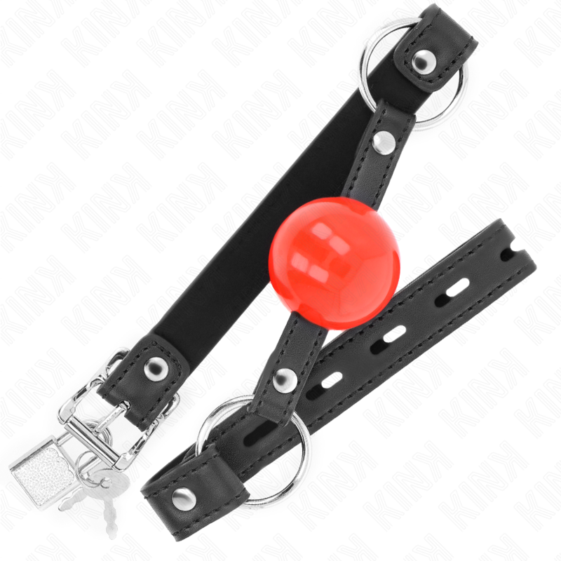 KINK - 4 CM BALL GAG WITH RED BALL LOCK AND BLACK STRAP 60 x 2 CM