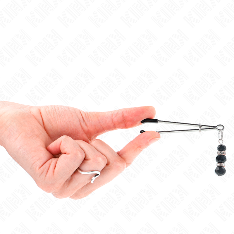 KINK - FINE SILVER NIPPLE CLAMPS WITH TRIPLE BLACK GLASS BALL 7 CM