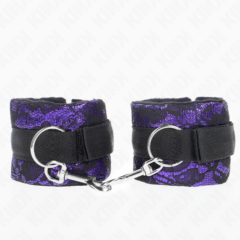 KINK - MENOTTES COURTES EN DENTELLE VELOURS ET LIEN EN NYLON VIOLET/NOIR 23 X 6.5 CM