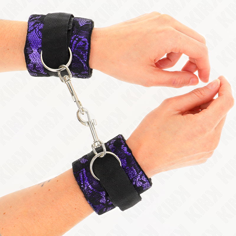 KINK - MENOTTES COURTES EN DENTELLE VELOURS ET LIEN EN NYLON VIOLET/NOIR 23 X 6.5 CM