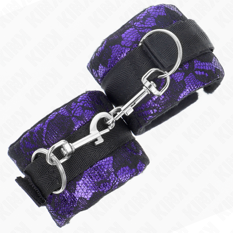 KINK - MENOTTES COURTES EN DENTELLE VELOURS ET LIEN EN NYLON VIOLET/NOIR 23 X 6.5 CM