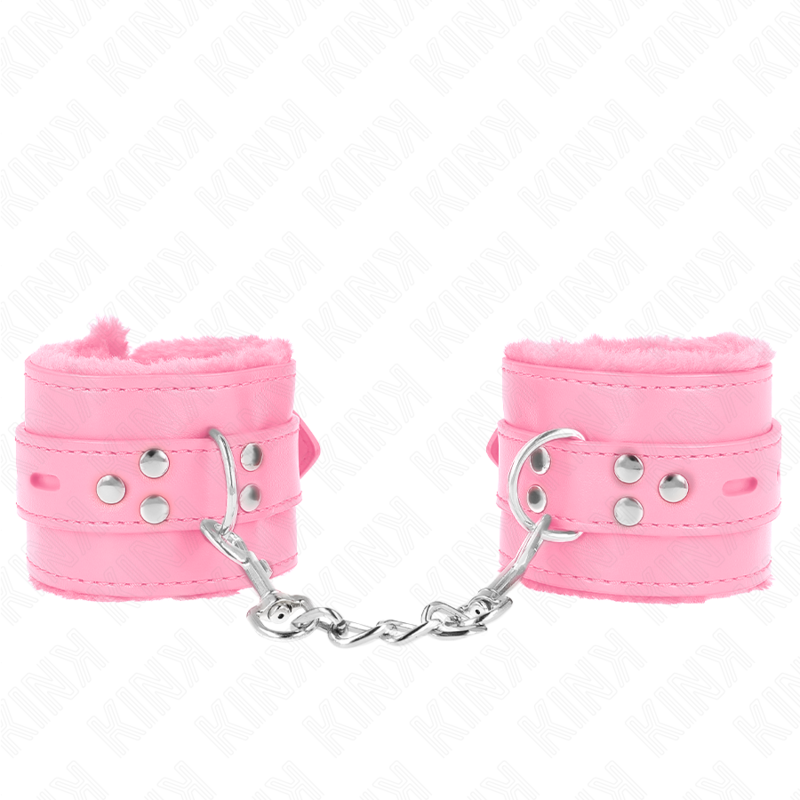 KINK - MENOTTES MATELASSÉES AVEC DES TROUS CARRÉS ROSES ET SANGLE ROSE AJUSTABLE 17-29 CM X 6 CM